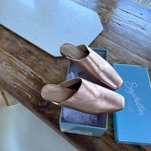 Rose gold flat mules